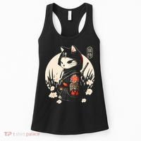 Japanese Samurai Cat Tattoo Kawaii Ninja Cat Women's Tank Top thumb 0