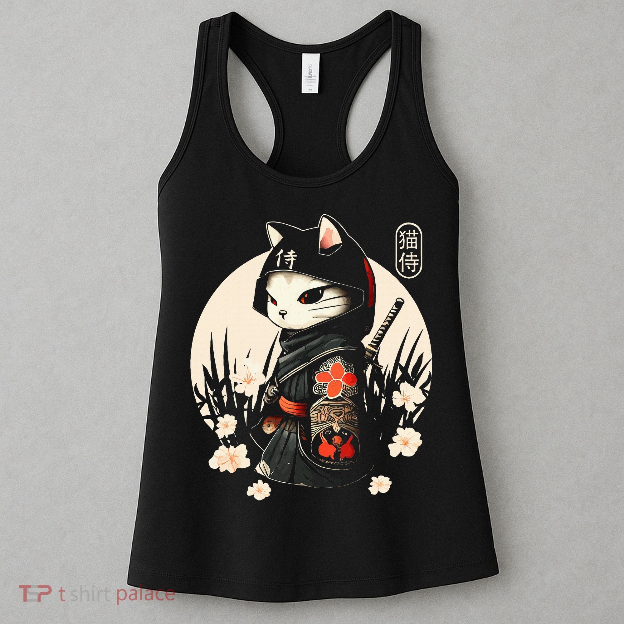 Japanese Samurai Cat Tattoo Kawaii Ninja Cat Women's Tank Top