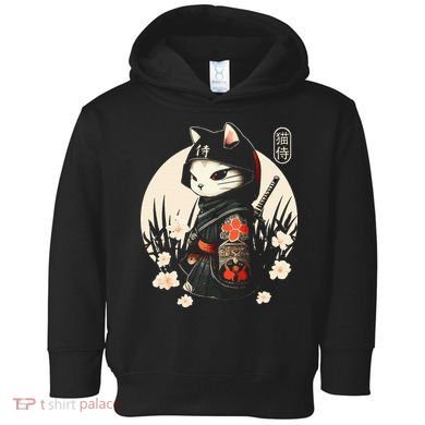 Japanese Samurai Cat Tattoo Kawaii Ninja Cat Toddler Hoodie
