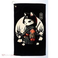 Japanese Samurai Cat Tattoo Kawaii Ninja Cat Golf Towel thumb 0