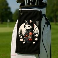 Japanese Samurai Cat Tattoo Kawaii Ninja Cat Golf Towel thumb 2