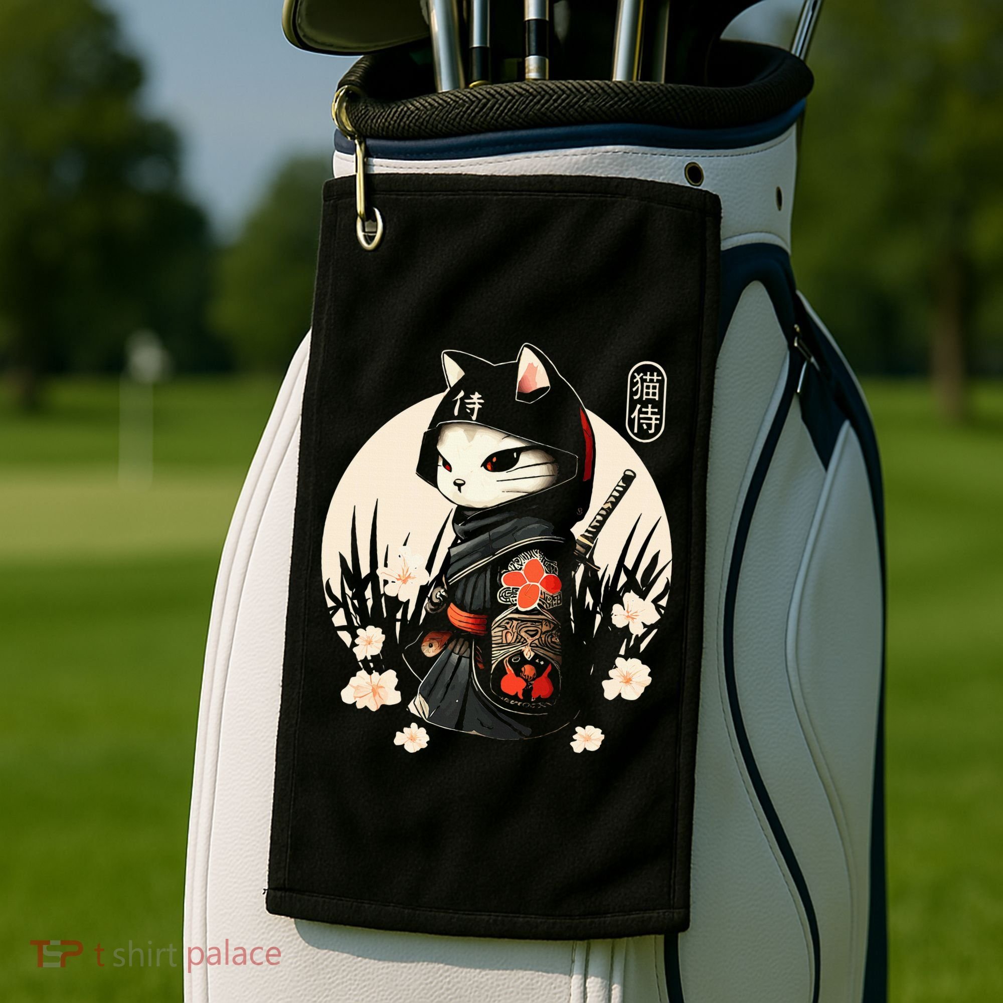 Japanese Samurai Cat Tattoo Kawaii Ninja Cat Golf Towel