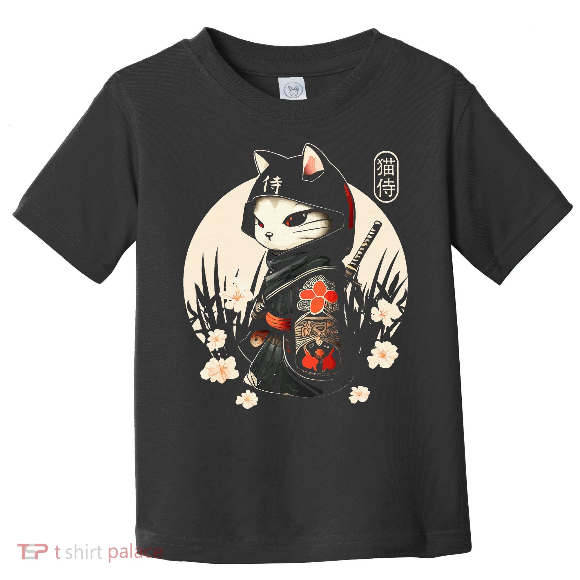 Japanese Samurai Cat Tattoo Kawaii Ninja Cat Toddler T-Shirt