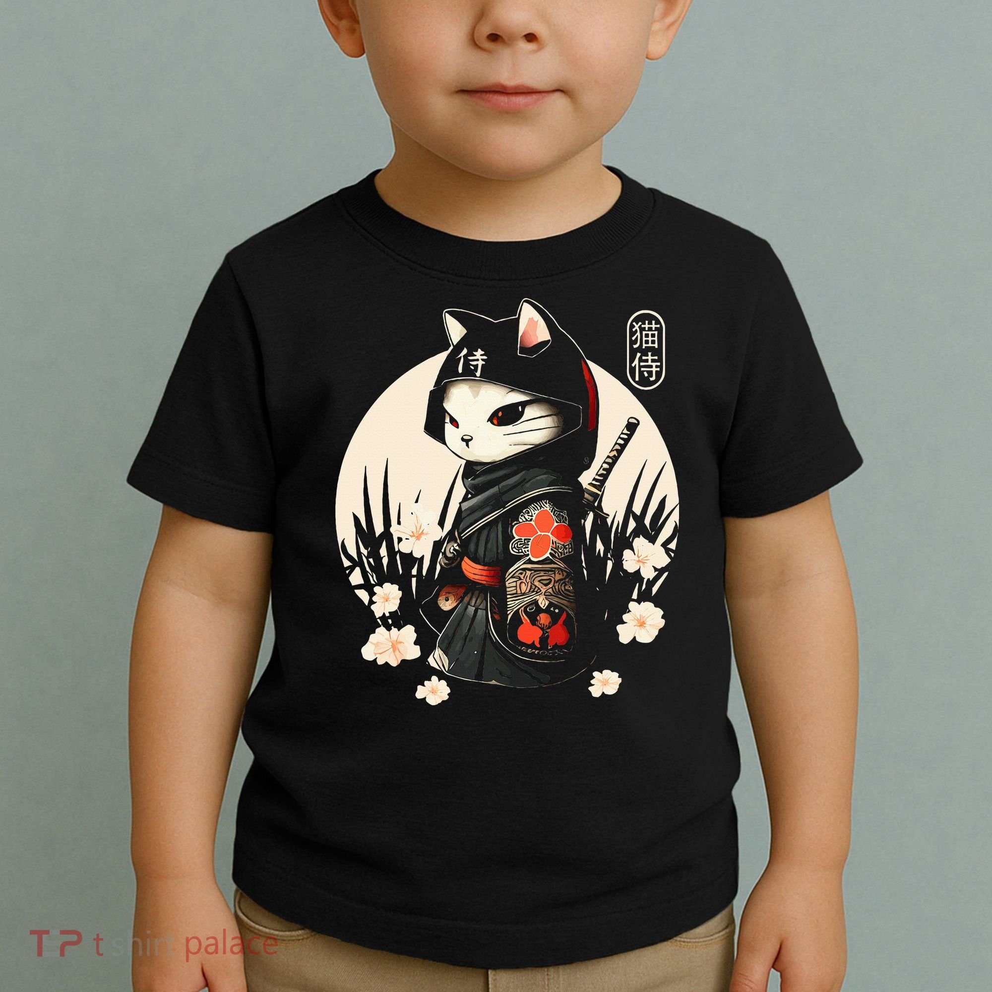 Japanese Samurai Cat Tattoo Kawaii Ninja Cat Toddler T-Shirt