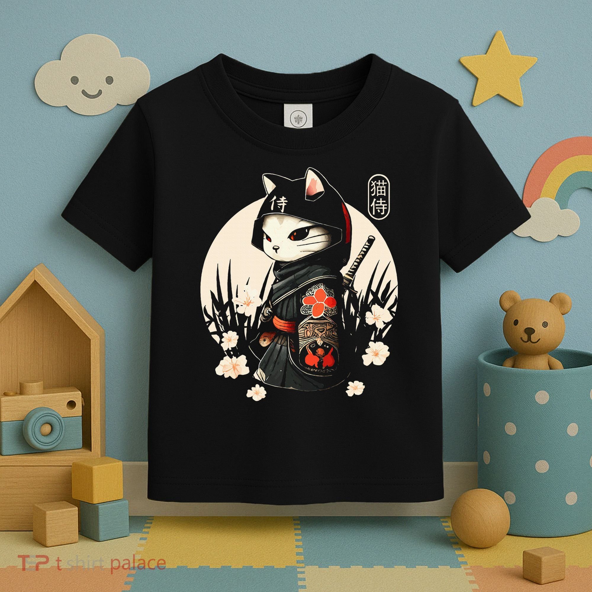 Japanese Samurai Cat Tattoo Kawaii Ninja Cat Toddler T-Shirt