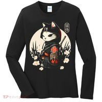 Japanese Samurai Cat Tattoo Kawaii Ninja Cat Women's Long Sleeve Shirt thumb 0