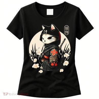 Japanese Samurai Cat Tattoo Kawaii Ninja Cat Women's T-Shirt