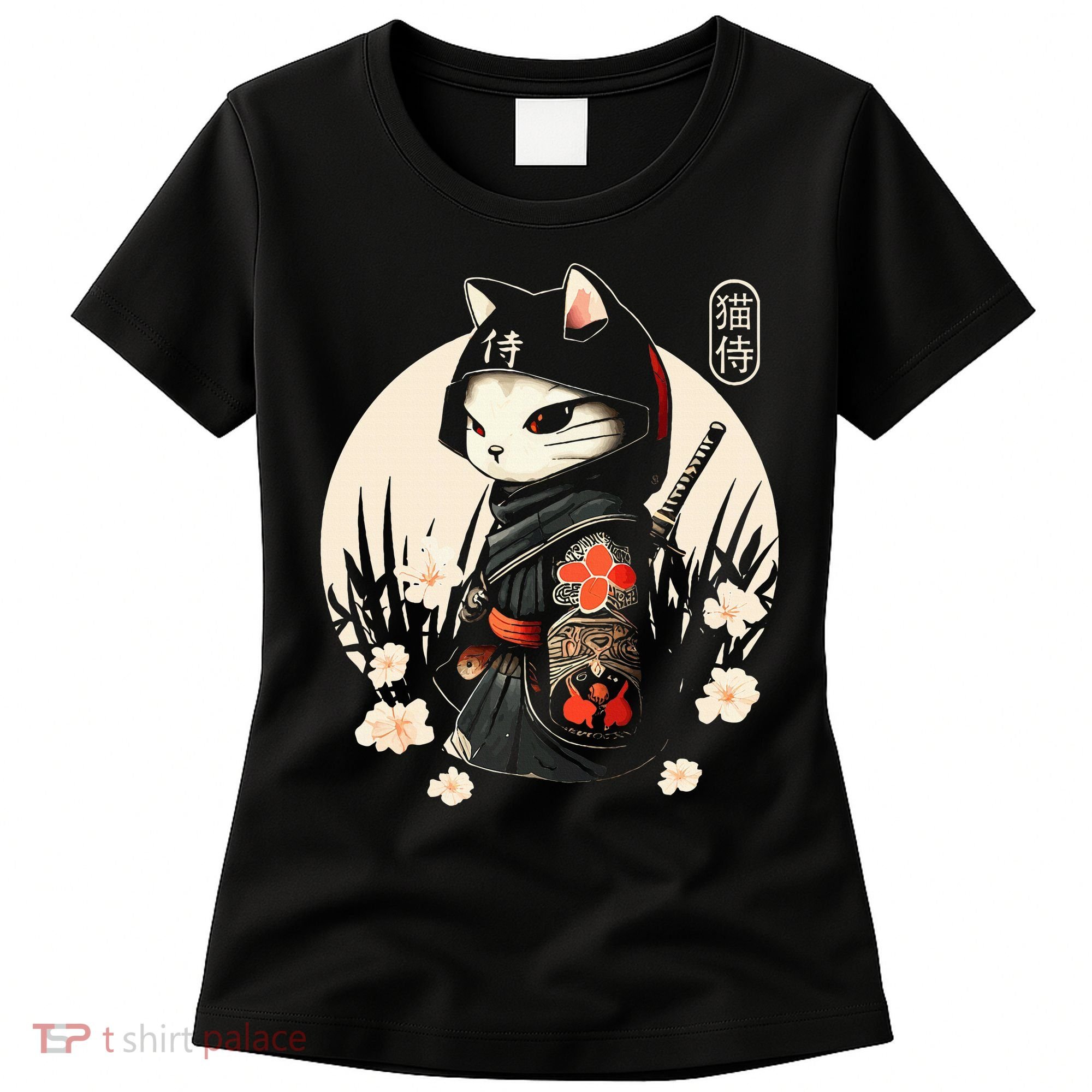 Japanese Samurai Cat Tattoo Kawaii Ninja Cat Women's T-Shirt