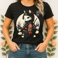 Japanese Samurai Cat Tattoo Kawaii Ninja Cat Women's T-Shirt thumb 2