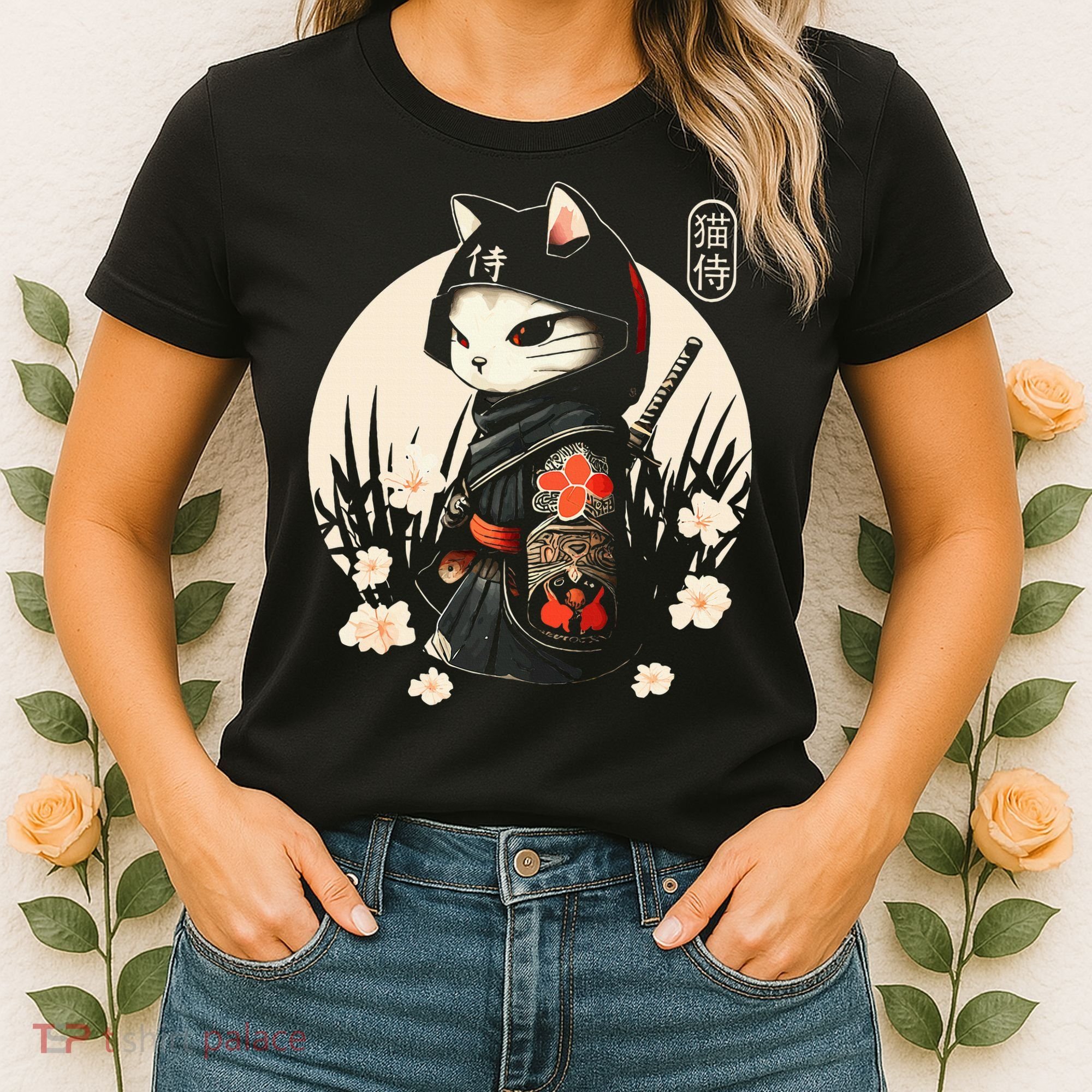 Japanese Samurai Cat Tattoo Kawaii Ninja Cat Women's T-Shirt