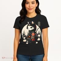 Japanese Samurai Cat Tattoo Kawaii Ninja Cat Women's T-Shirt thumb 4