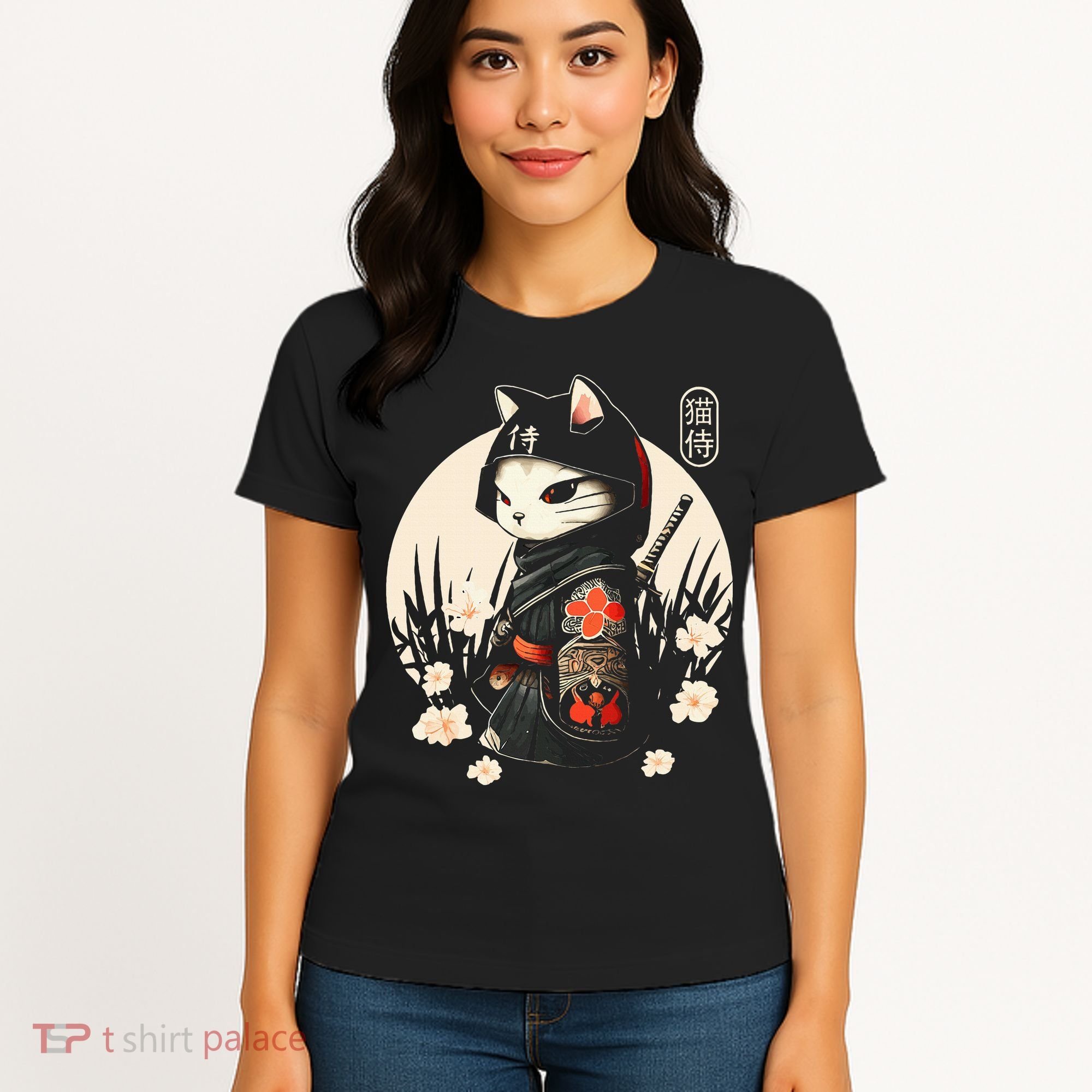 Japanese Samurai Cat Tattoo Kawaii Ninja Cat Women's T-Shirt