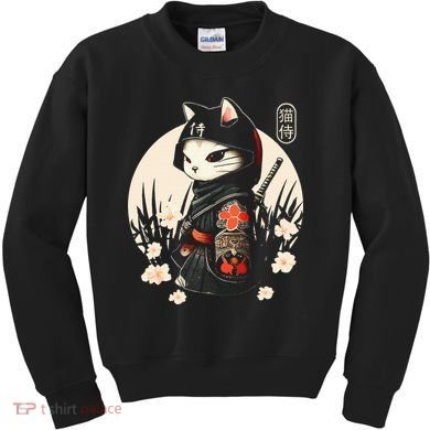 Japanese Samurai Cat Tattoo Kawaii Ninja Cat Kids Sweatshirt