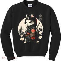 Japanese Samurai Cat Tattoo Kawaii Ninja Cat Kids Sweatshirt thumb 0