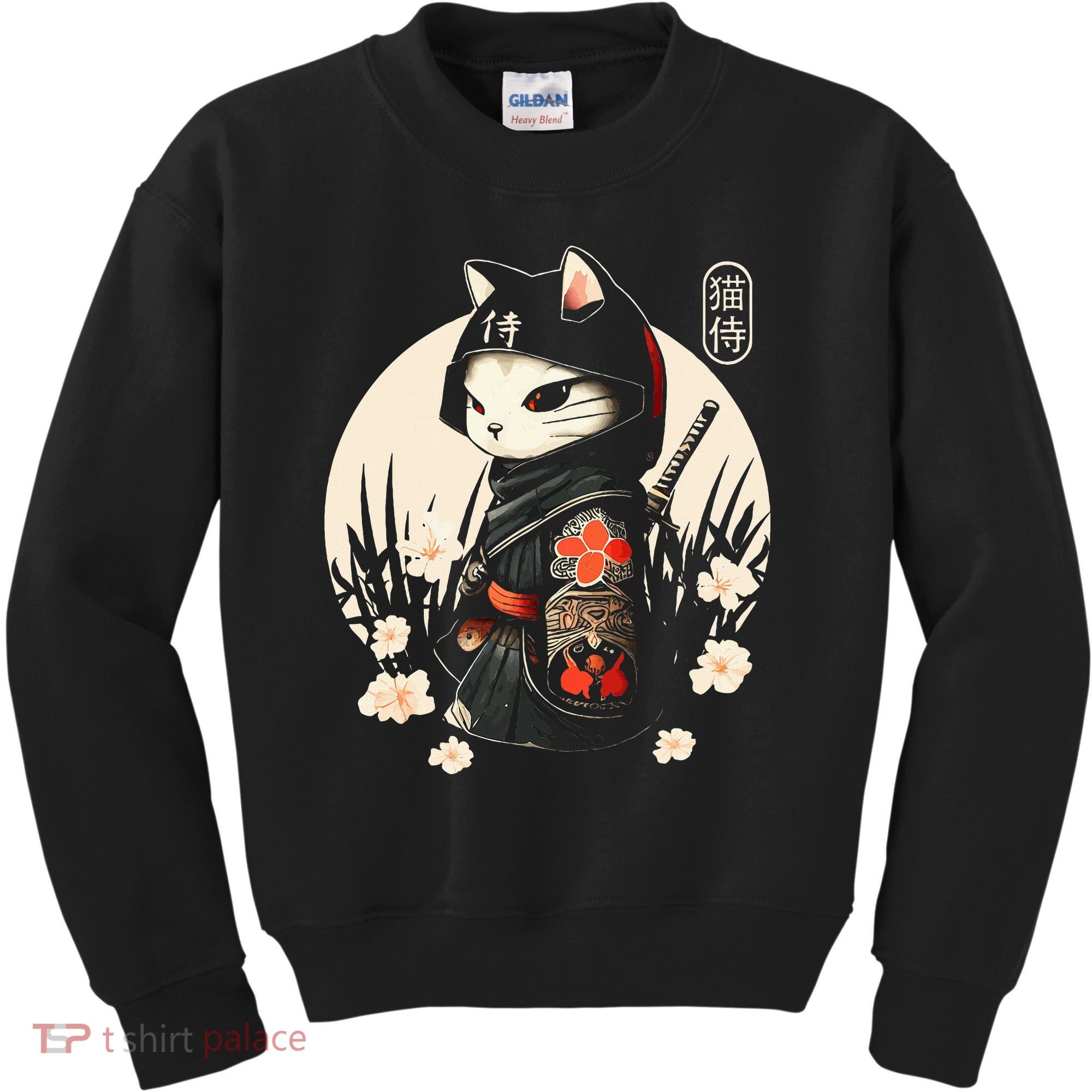 Japanese Samurai Cat Tattoo Kawaii Ninja Cat Kids Sweatshirt