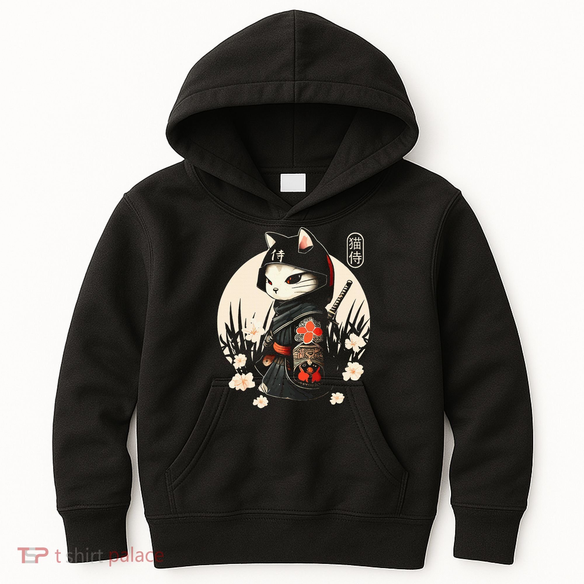 Japanese Samurai Cat Tattoo Kawaii Ninja Cat Kids Hoodie