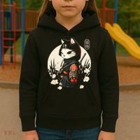 Japanese Samurai Cat Tattoo Kawaii Ninja Cat Kids Hoodie thumb 3