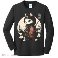 Japanese Samurai Cat Tattoo Kawaii Ninja Cat Kids Long Sleeve Shirt thumb 0