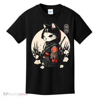 Japanese Samurai Cat Tattoo Kawaii Ninja Cat Kids T-Shirt