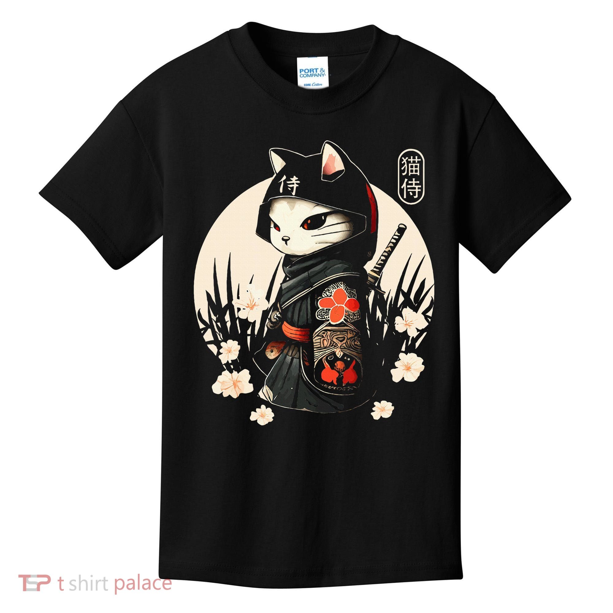 Japanese Samurai Cat Tattoo Kawaii Ninja Cat Kids T-Shirt