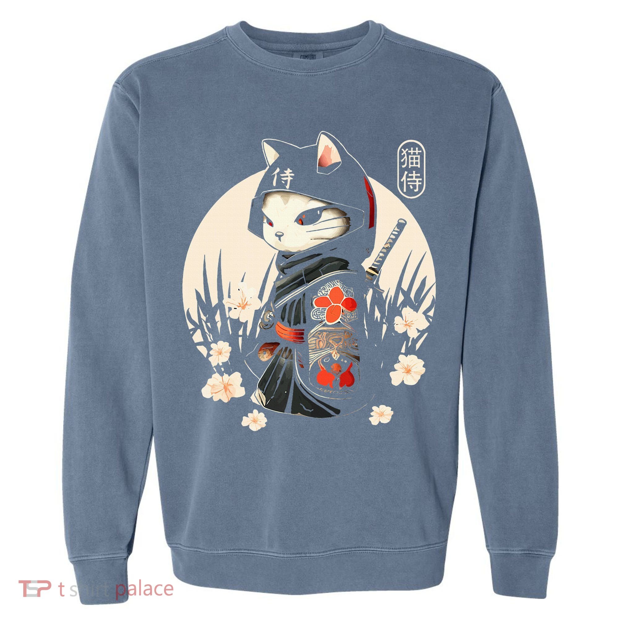 Japanese Samurai Cat Tattoo Kawaii Ninja Cat Garment-Dyed Sweatshirt