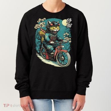 Japanese Samurai Cat On Motorcycle Kawaii Ninja Cat Women's Sweatshirt