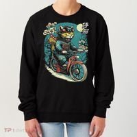 Japanese Samurai Cat On Motorcycle Kawaii Ninja Cat Women's Sweatshirt thumb 0