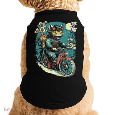 Japanese Samurai Cat On Motorcycle Kawaii Ninja Cat Doggie Tank