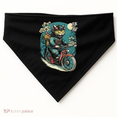Japanese Samurai Cat On Motorcycle Kawaii Ninja Cat USA-Made Doggie Bandana