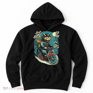 Japanese Samurai Cat On Motorcycle Kawaii Ninja Cat Hoodie