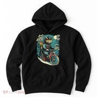 Japanese Samurai Cat On Motorcycle Kawaii Ninja Cat Hoodie thumb 0