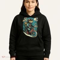 Japanese Samurai Cat On Motorcycle Kawaii Ninja Cat Hoodie thumb 5
