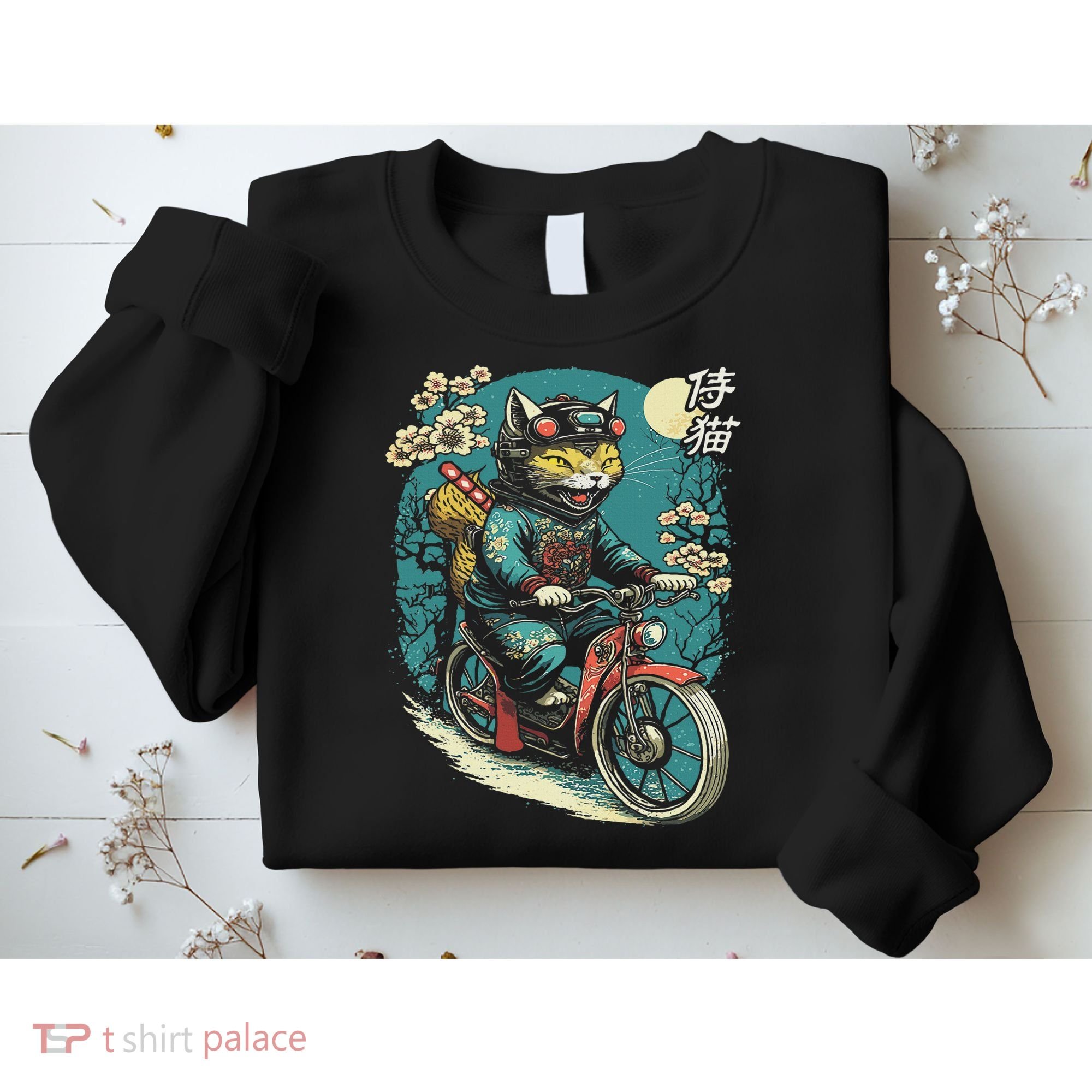 Japanese Samurai Cat On Motorcycle Kawaii Ninja Cat Sweatshirt