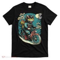 Japanese Samurai Cat On Motorcycle Kawaii Ninja Cat T-Shirt thumb 0