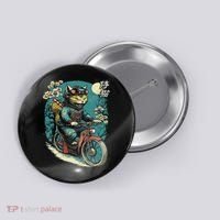 Japanese Samurai Cat On Motorcycle Kawaii Ninja Cat Button thumb 0