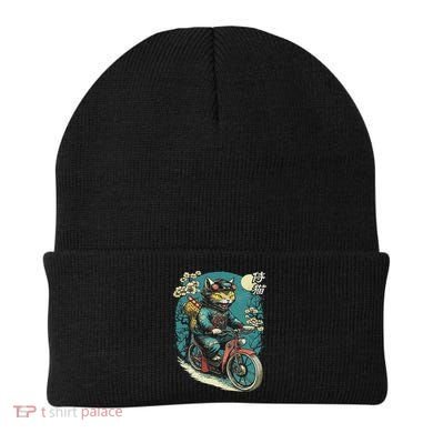 Japanese Samurai Cat On Motorcycle Kawaii Ninja Cat Beanie