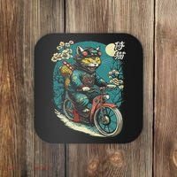 Japanese Samurai Cat On Motorcycle Kawaii Ninja Cat Coaster thumb 0