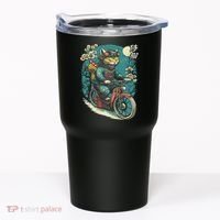 Japanese Samurai Cat On Motorcycle Kawaii Ninja Cat Tumbler thumb 0
