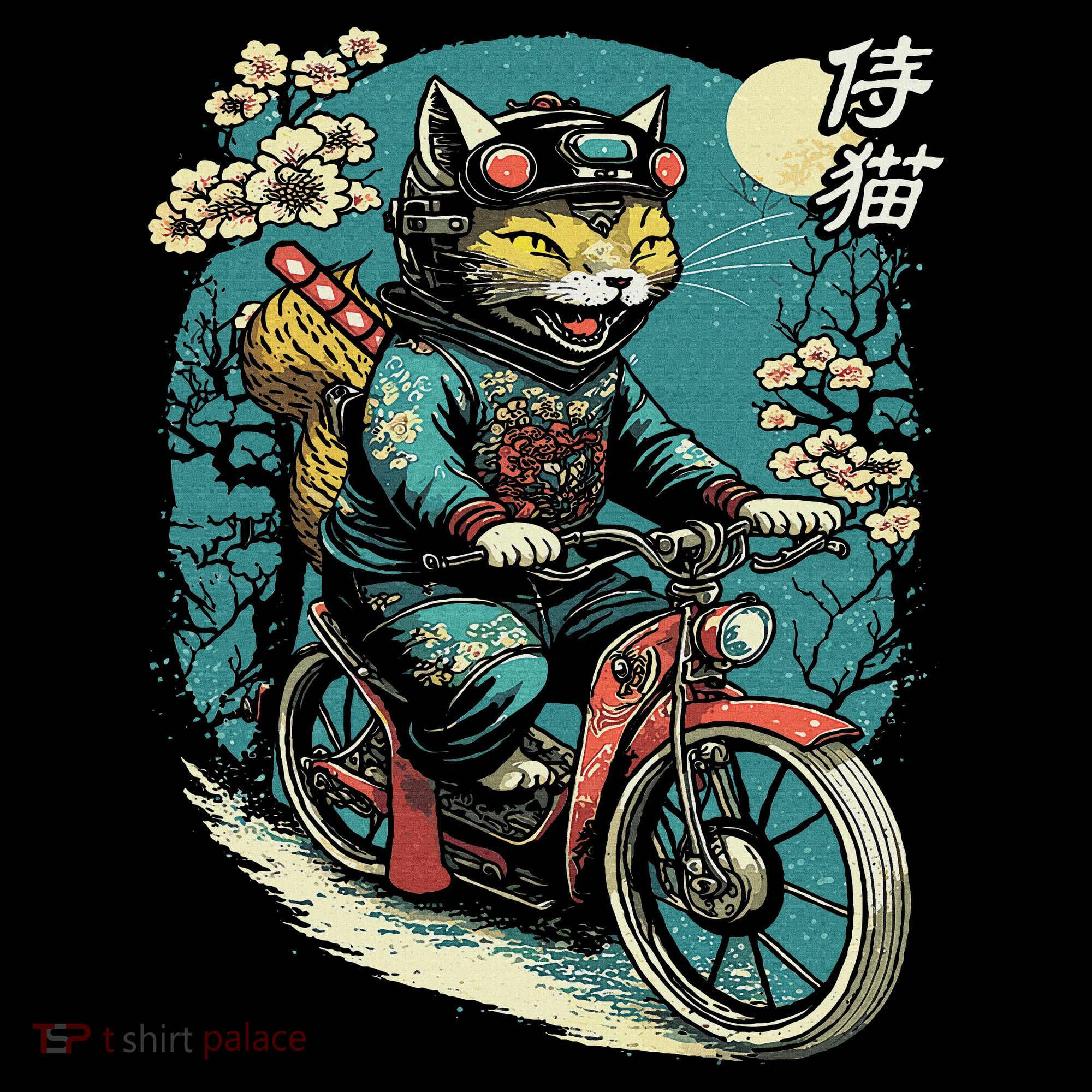 Japanese Samurai Cat On Motorcycle Kawaii Ninja Cat Mousepad