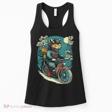 Japanese Samurai Cat On Motorcycle Kawaii Ninja Cat Women's Tank Top