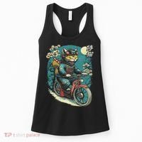 Japanese Samurai Cat On Motorcycle Kawaii Ninja Cat Women's Tank Top thumb 0