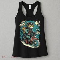 Japanese Samurai Cat On Motorcycle Kawaii Ninja Cat Women's Tank Top thumb 3