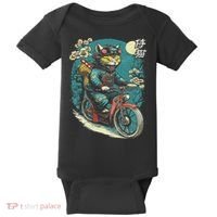 Japanese Samurai Cat On Motorcycle Kawaii Ninja Cat Baby Bodysuit thumb 0