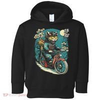 Japanese Samurai Cat On Motorcycle Kawaii Ninja Cat Toddler Hoodie thumb 0