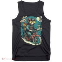Japanese Samurai Cat On Motorcycle Kawaii Ninja Cat Tank Top thumb 0