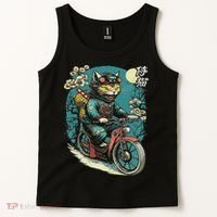 Japanese Samurai Cat On Motorcycle Kawaii Ninja Cat Tank Top thumb 2