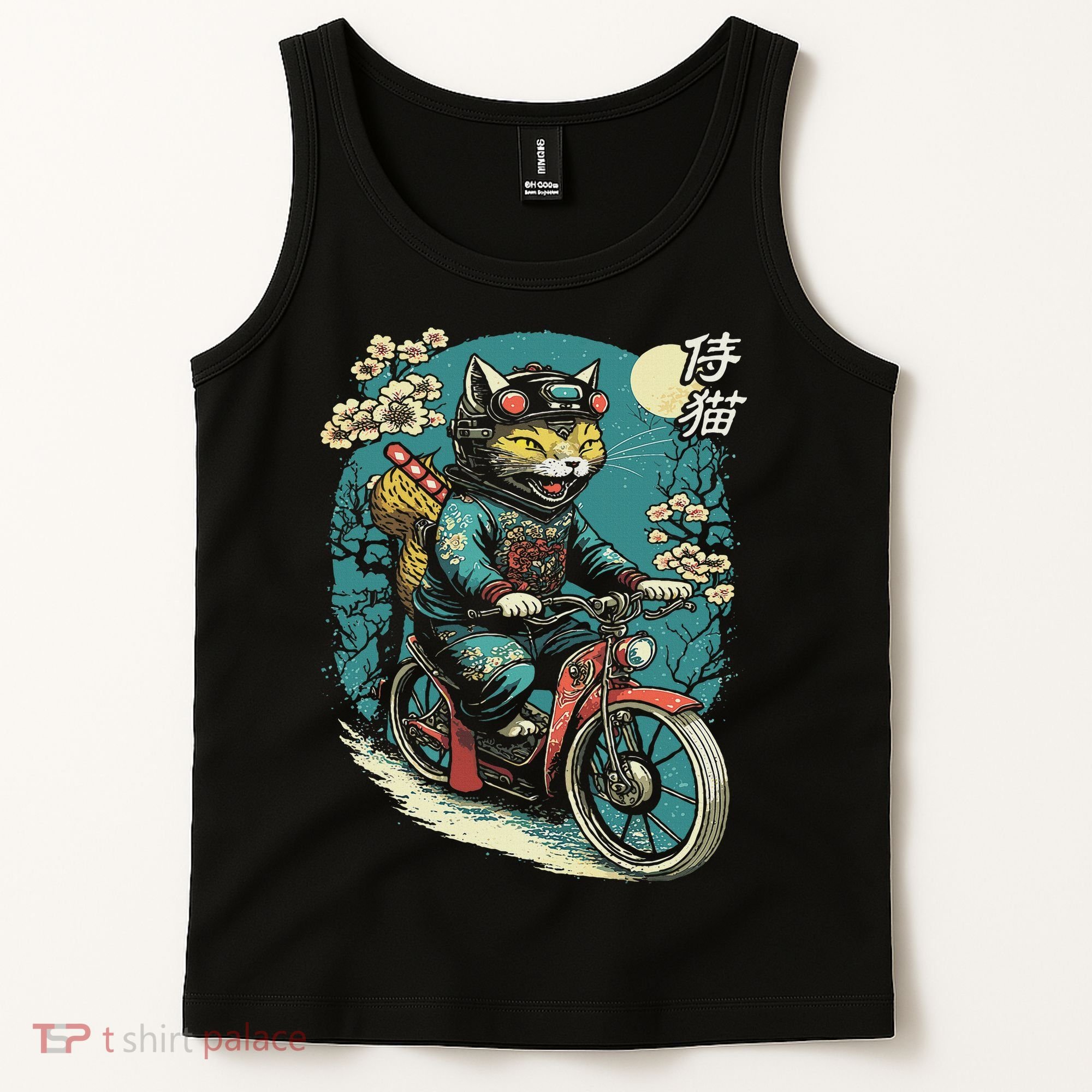 Japanese Samurai Cat On Motorcycle Kawaii Ninja Cat Tank Top