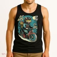 Japanese Samurai Cat On Motorcycle Kawaii Ninja Cat Tank Top thumb 3