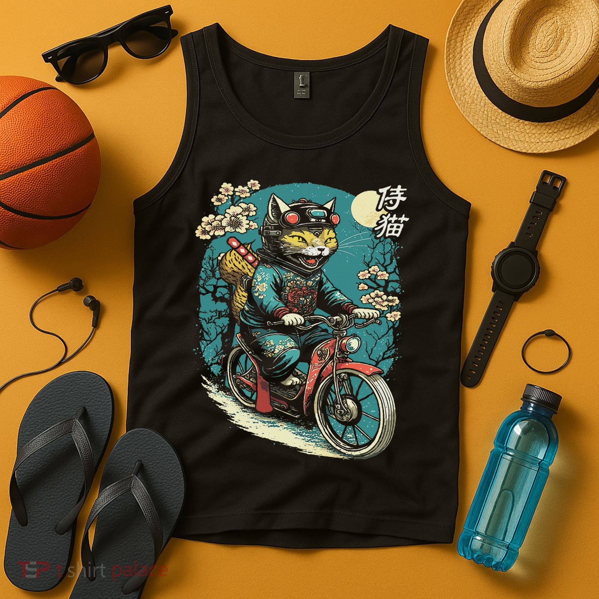 Japanese Samurai Cat On Motorcycle Kawaii Ninja Cat Tank Top