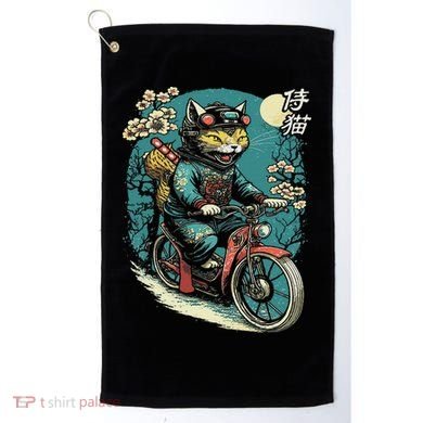 Japanese Samurai Cat On Motorcycle Kawaii Ninja Cat Golf Towel